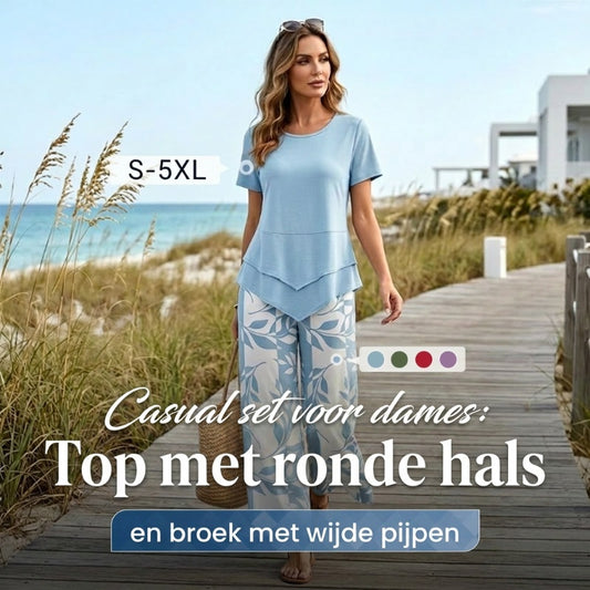 👚 NU 60% KORTING! 🔥 Casual set bestaande uit een tuniek met ronde hals en meerdere lagen, gecombineerd met een wijde broek – zwierig model, zachte stof en perfect voor elke dag 🌸