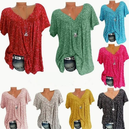 Korte mouw met v-hals print