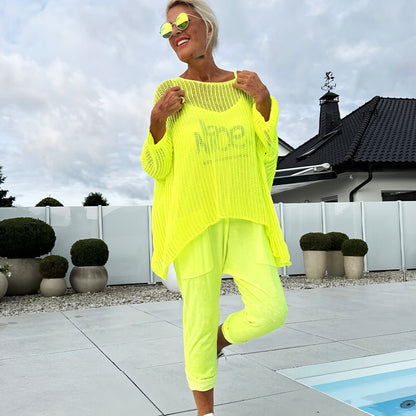 💜Dames Letterprint Jumpsuit + Doorgewerkt Smok Vrijetijdspak