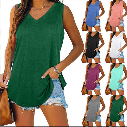 Allesomvattend V-Hals Effen Kleur Tanktop