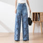 🔥 50% uitverkoop zomer Damespantalon met hoge taille en blauwe denim broek met brede pijpen en uitgesneden kanten panelen