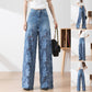 🔥 50% uitverkoop zomer Damespantalon met hoge taille en blauwe denim broek met brede pijpen en uitgesneden kanten panelen