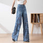 🔥 50% uitverkoop zomer Damespantalon met hoge taille en blauwe denim broek met brede pijpen en uitgesneden kanten panelen