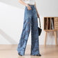 🔥 50% uitverkoop zomer Damespantalon met hoge taille en blauwe denim broek met brede pijpen en uitgesneden kanten panelen