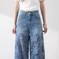 🔥 50% uitverkoop zomer Damespantalon met hoge taille en blauwe denim broek met brede pijpen en uitgesneden kanten panelen