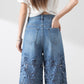 🔥 50% uitverkoop zomer Damespantalon met hoge taille en blauwe denim broek met brede pijpen en uitgesneden kanten panelen