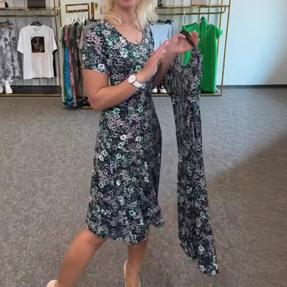 💐💖 Damescasual schep nekkleurige dress-print jurk