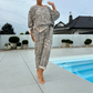 Dames set van 2-delige top en broek met luipaardprint
