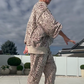 Dames set van 2-delige top en broek met luipaardprint