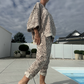 Dames set van 2-delige top en broek met luipaardprint
