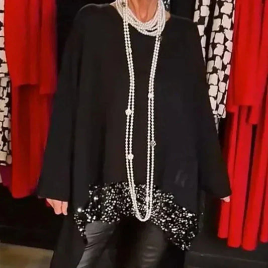 🔥2025 HOT SALE🔥 Sequin Patchwork Top With Irregular Hem