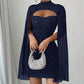 💃2026 Nieuwe collectie 50% korting💥Damesjurk met ribstof, cut-out en chiffon cape