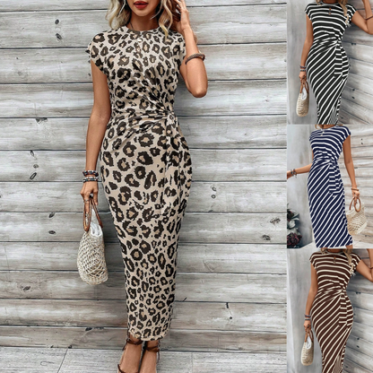 🥳2026 HOT SALE 50% OFF! 🥳💞50K+ VERKOCHT!🌸 Dames knoop bodycon jurk – luipaardprint, buik-verhullende knoop. Comfortabel & chic voor feestjes of date nights. Voel je prachtig. ✨🌹