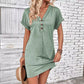👗Dames modieuze, veelzijdige jurken in effen kleur met opgerolde mouwen, knopen en V-hals