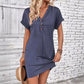 👗Dames modieuze, veelzijdige jurken in effen kleur met opgerolde mouwen, knopen en V-hals