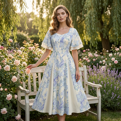 🔥 Topaanbiedingen – Etherische fit-and-flare-jurk met wapperende mouwen